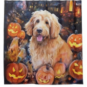 Rideaux De Douche Halloween Goldendoodle avec la peur Citrouille (Devant)