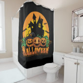 Rideaux De Douche Halloween Haunted House Citrouilles (En situation)