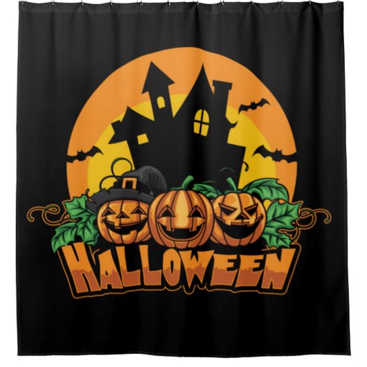 Rideaux De Douche Halloween Haunted House Citrouilles (Devant)