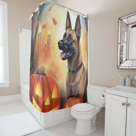 Rideaux De Douche Halloween Malinoi Belge Avec Peur Citrouille (En situation)
