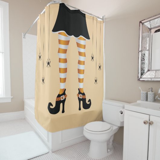 Rideaux De Douche Halloween Orange Sortie Jambes Et Araignées Hallow (En situation)