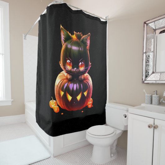 Rideaux De Douche Halloween Party Chat noir Citrouille Horreur (En situation)