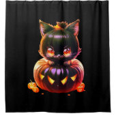 Rideaux De Douche Halloween Party Chat noir Citrouille Horreur (Devant)