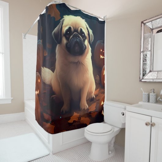 Rideaux De Douche Halloween Pekingese Avec Peur Citrouille (En situation)