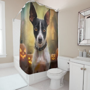Rideaux De Douche Halloween Rat Terrier Avec La Peur Citrouille