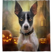 Rideaux De Douche Halloween Rat Terrier Avec La Peur Citrouille (Devant)