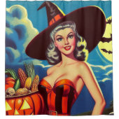 Rideaux De Douche Halloween rétro Pin-up sorcière (Devant)