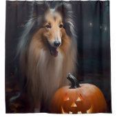 Rideaux De Douche Halloween Rough Collie Avec Citrouille effroi (Devant)