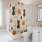 Rideaux De Douche Halloween sans couture motif avec chat noir et gho (En situation)