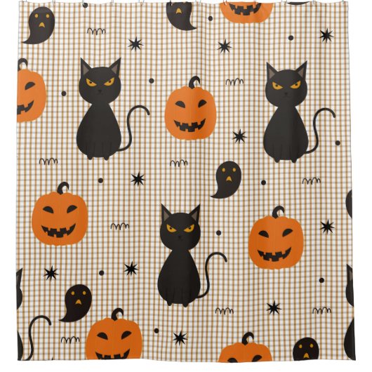 Rideaux De Douche Halloween sans couture motif avec chat noir et gho (Devant)