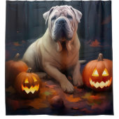 Rideaux De Douche Halloween Shar Pei Avec La Peur Citrouille (Devant)