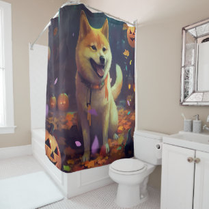 Rideaux De Douche Halloween Shiba Inu Avec La Peur Citrouille