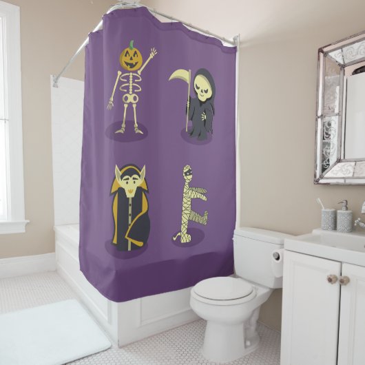 Rideaux De Douche Halloween Squelette Dracula Mummy Griffe Reaper (En situation)