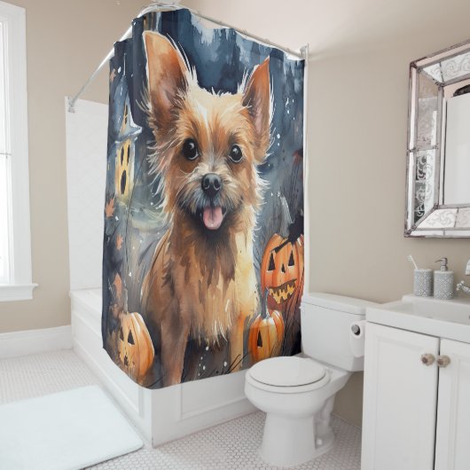 Rideaux De Douche Halloween Terrier Australien Avec Peur Citrouille (En situation)