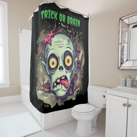 Rideaux De Douche Halloween, Zombie,Trick or Brain, Épouvantable, Ef (En situation)