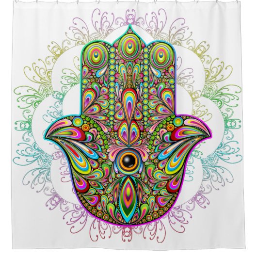 Rideaux De Douche Hamsa Fatma Main Psychedelic Art (Devant)