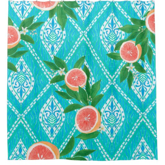 Rideaux De Douche Hand drawn seamless pattern with grapefruit leaves (Devant)