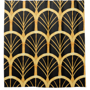 Rideaux De Douche Hand drawn watercolor seamless pattern with gold i