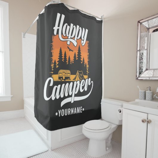 Rideaux De Douche Happy Camper Camping Randonnée Voyage Caravan Life (En situation)