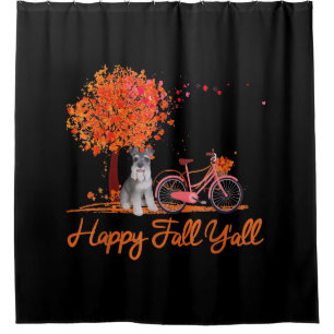 Rideaux De Douche Happy Fall Yall Funny Schnauzer Dog Autumn Bicycle