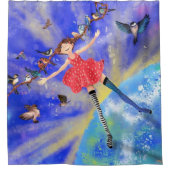 Rideaux De Douche Happy Girl with Birds (Devant)