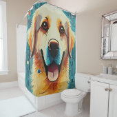 Rideaux De Douche Happy Golden Retriever (En situation)