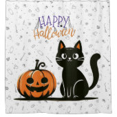 Rideaux De Douche Happy Halloween chat et citrouille (Devant)