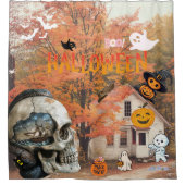 Rideaux De Douche Happy Halloween crâne de chalet avec navire (Devant)