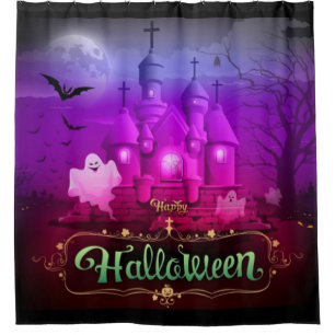 Rideaux De Douche Happy Halloween Éffrayant Haunted House