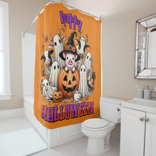 Rideaux De Douche Happy Halloween Farm (En situation)