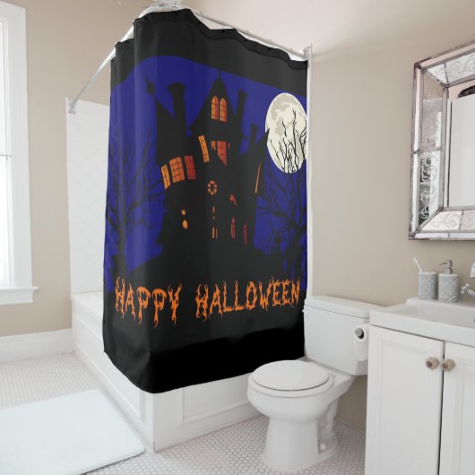 Rideaux De Douche Happy Halloween Haunted House (En situation)