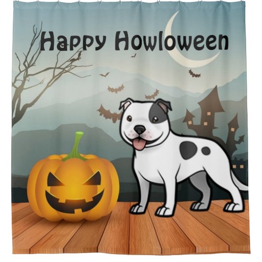 Rideaux De Douche Happy Howloween Staffordshire Bull Terrier (Devant)