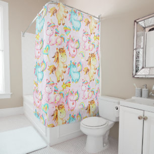 Rideaux De Douche Happy Unicorns Motif-Unicorn Amour en rose