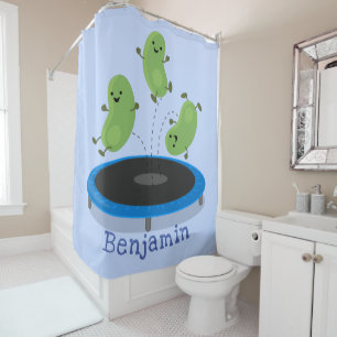 Rideaux De Douche Haricots verts mignons sur dessin animé trampoline