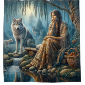 Rideaux De Douche Harmonie entre Indiens autochtones et loups (Devant)