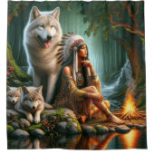 Rideaux De Douche Harmonie entre Indiens autochtones et loups dans l (Devant)