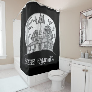 Rideaux De Douche Haunted House and Bats Halloween