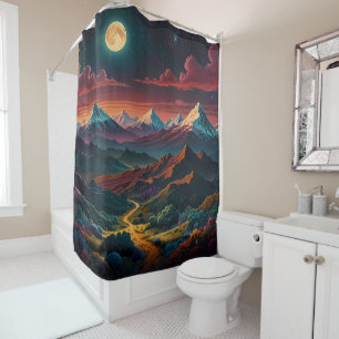 Rideaux De Douche Haut de la montagne vue sur la vallée avec Lune lo