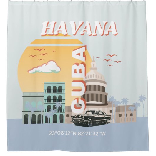 Rideaux De Douche Havana Cuba Art Vintage voyage (Devant)