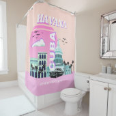 Rideaux De Douche Havana Cuba Pink Travel Art (En situation)