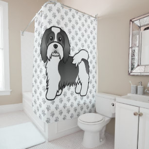 Rideaux De Douche Havanais noir et blanc Chien de dessin animé migno