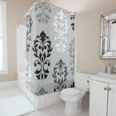 Rideaux De Douche Heart Damask Art I Black Grays Blanc (En situation)