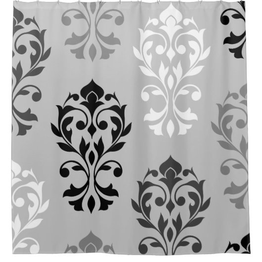 Rideaux De Douche Heart Damask Art I Black Grays Blanc (Devant)