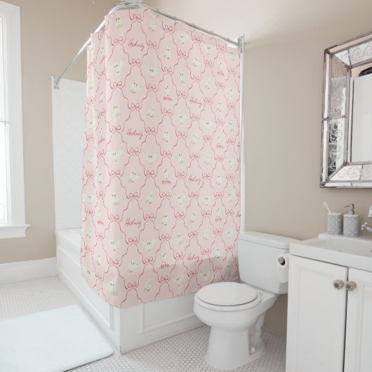 Rideaux De Douche Hedwig Pink Ribbon Pattern (En situation)