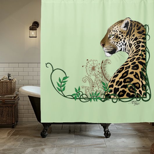 Rideaux De Douche Henné botanique élégant léopard vert