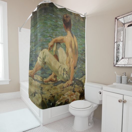 Rideaux De Douche Henry Scott Tuke Gold Et Green (En situation)