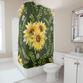 Rideaux De Douche Herbes de tournesols Feuille Motif d'aquarelle (En situation)