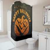 RIDEAUX DE DOUCHE HEUREUX HALLOWEEN BATS ET CITROUILLE (En situation)