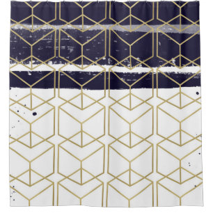 Rideaux De Douche Hexagone Moderne Bleu Nuit Or Géométrique Glamour