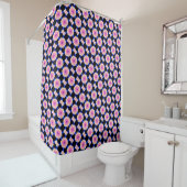 Rideaux De Douche hexagones roses sur motif noir (En situation)